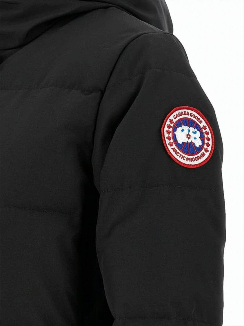 Classic Black Padded Coat with Quilted Texture and Logo Patch