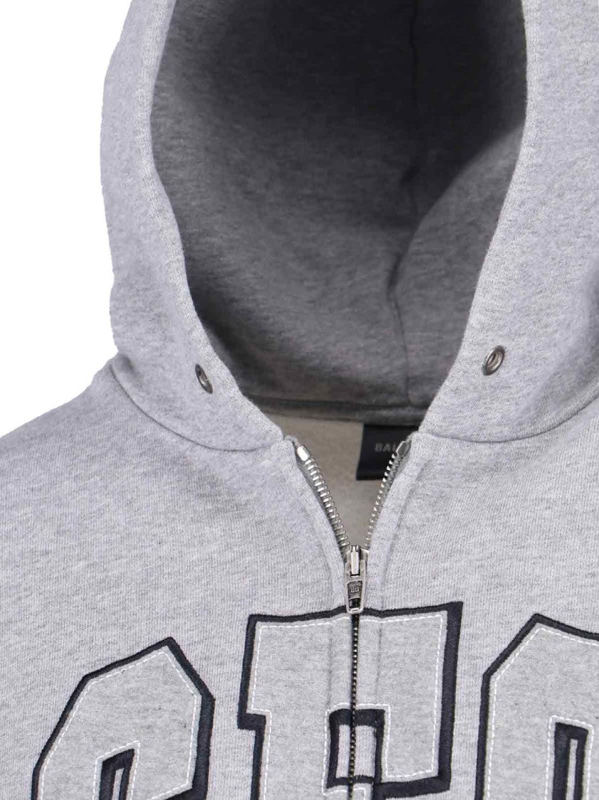Zip Front Hoodie With Contrast Logo And Ribbed Details