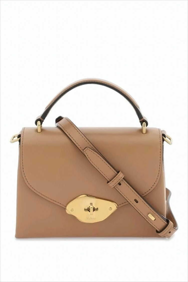 Structured Brown Leather Tote with Gold-Tone Turn-Lock