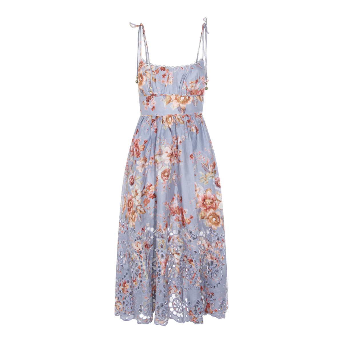 Floral Pattern Blue Midi Dress