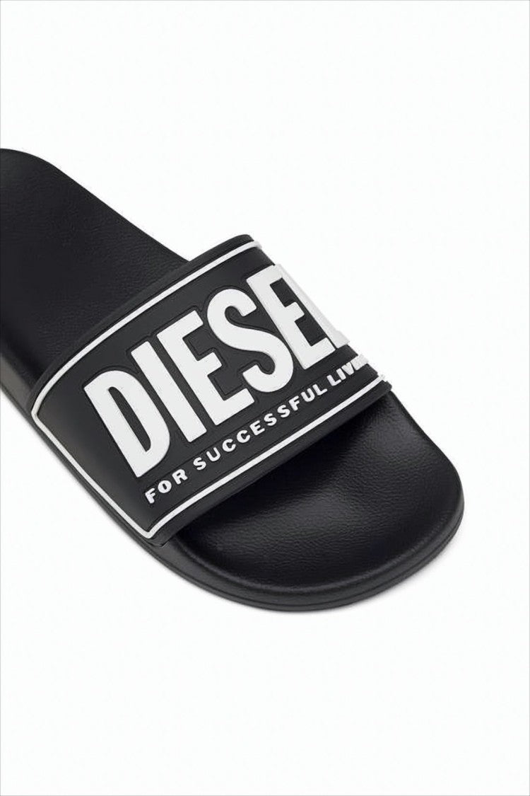 Contoured Black Slide Sandals