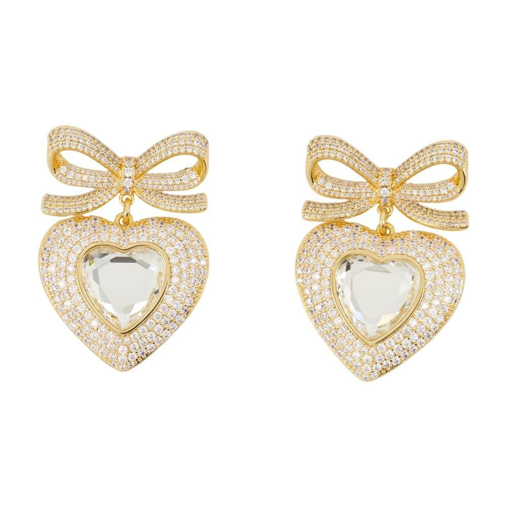 Bow Crystal Heart Earrings - Metal - Gold