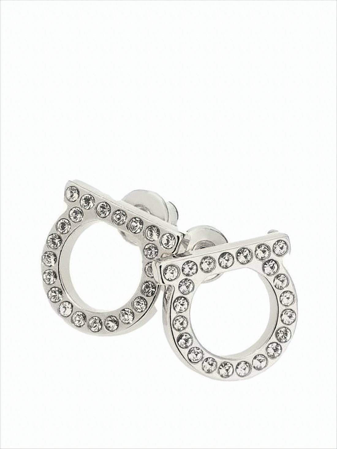 Circular Silver Earrings with Sparkling Crystals