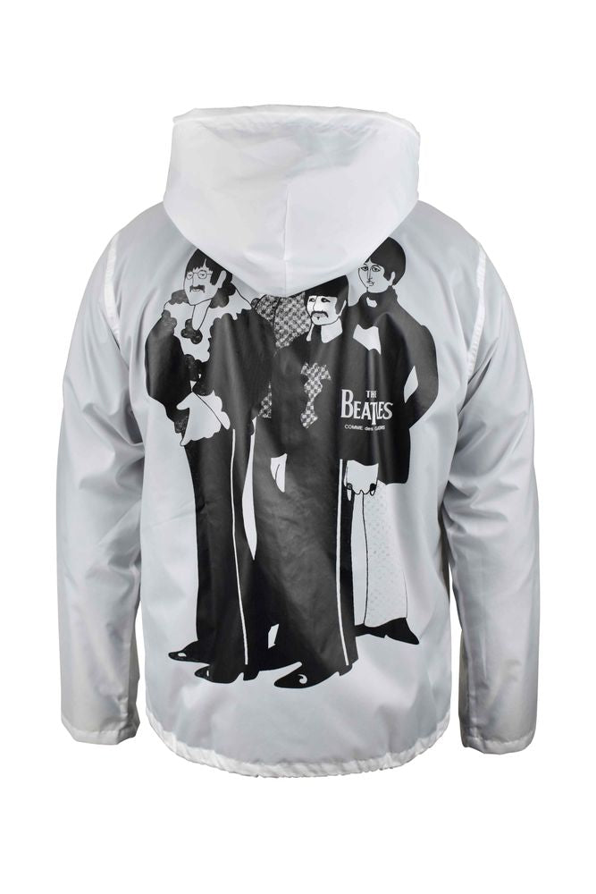 White Waterproof Nylon Jacket With Beatles Print
