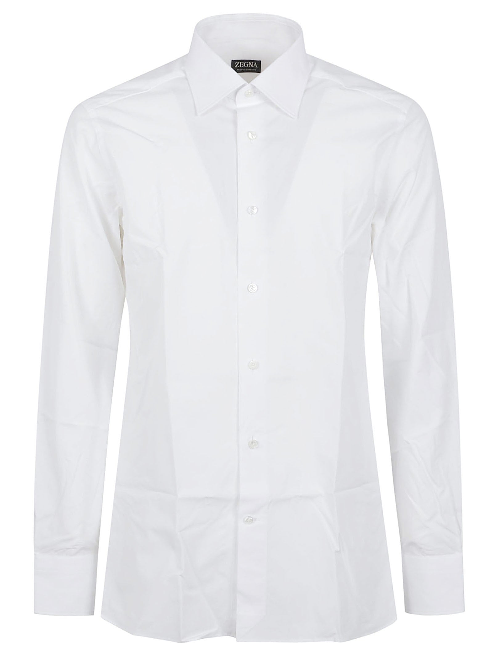 Tailored White Cotton Long-Sleeve Shirt with Pointed Collar
