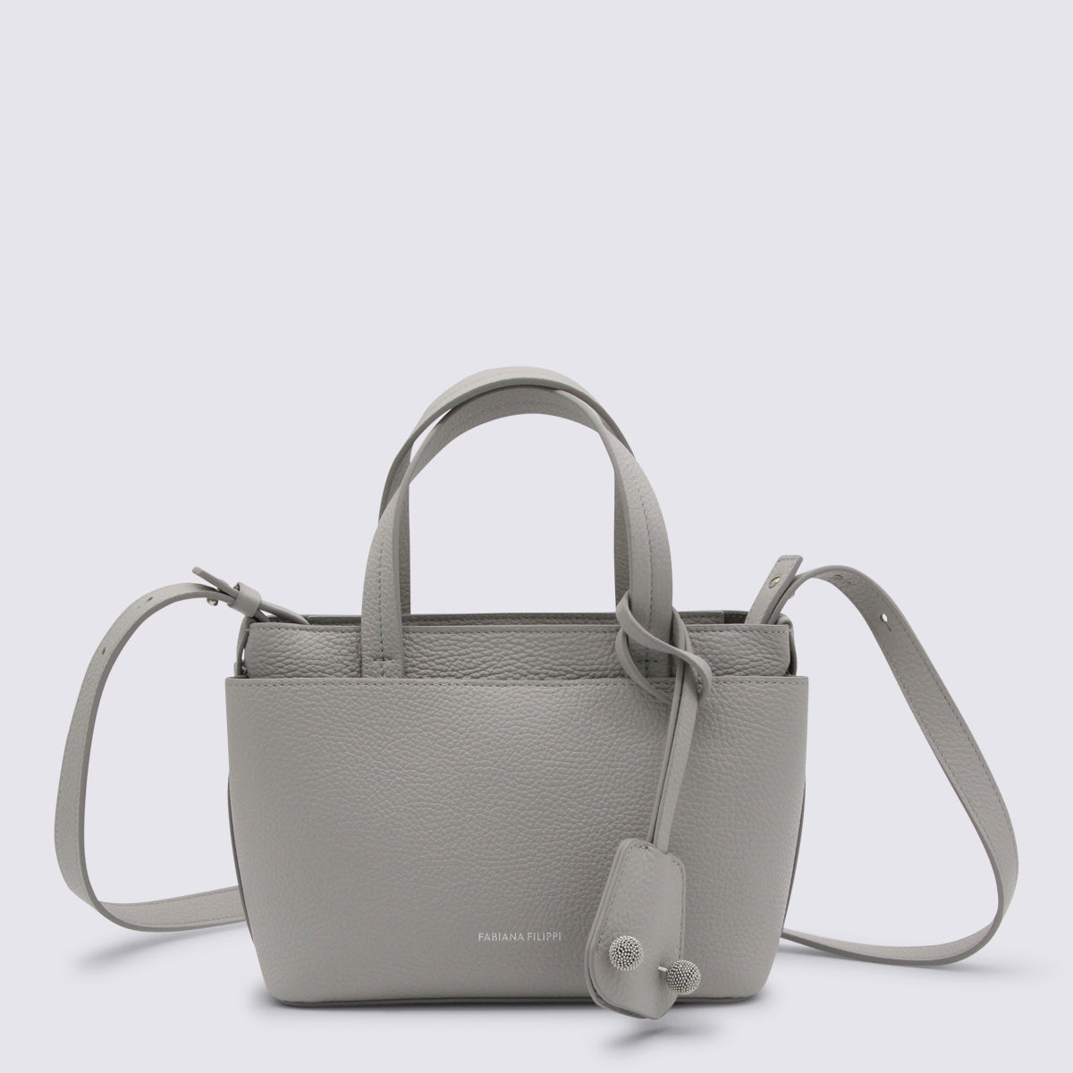 Grey Leather Top Handle Bag