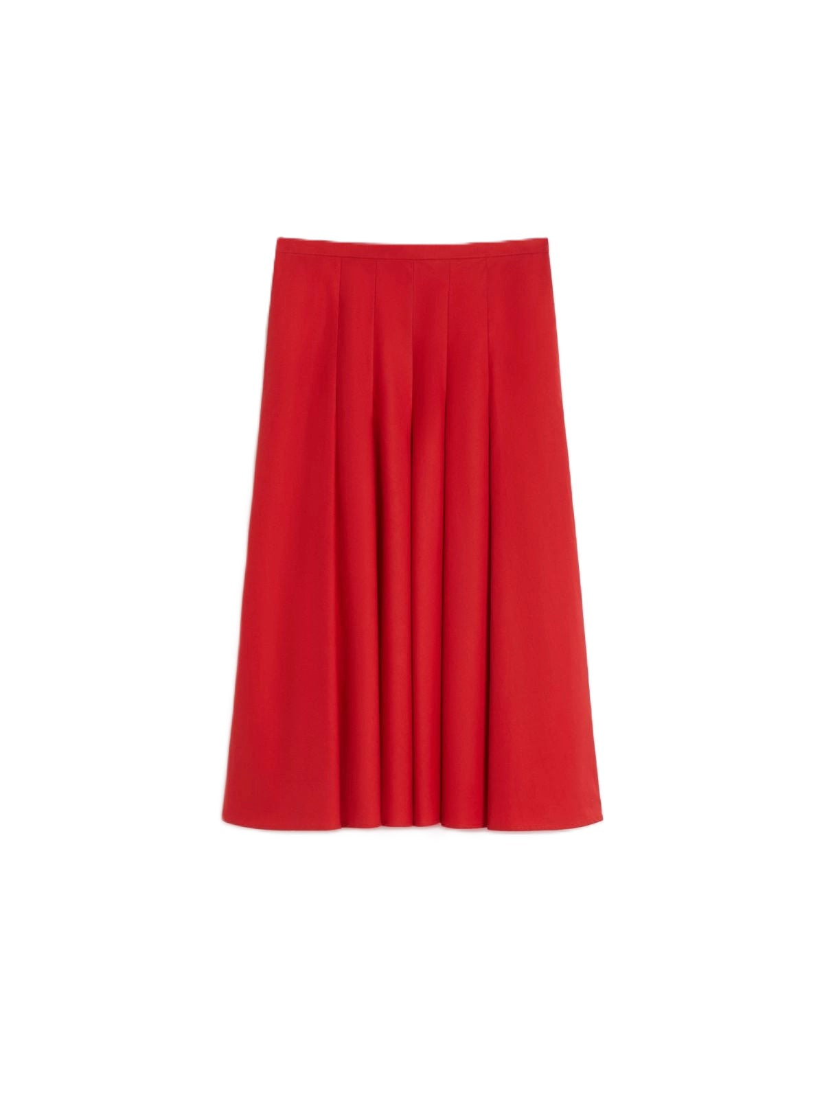 Red Midi Skirt with Structured Pleats