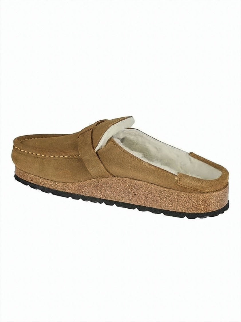 Brown Suede Mule with Silver Buckle