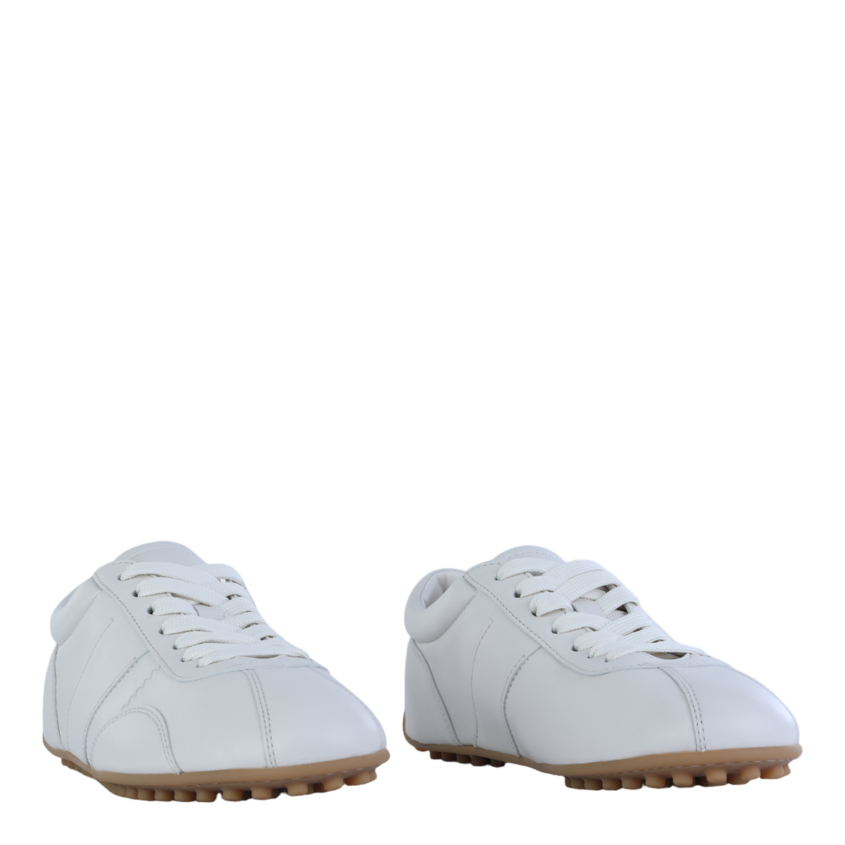 White Leather Sneakers with Gum Rubber Sole