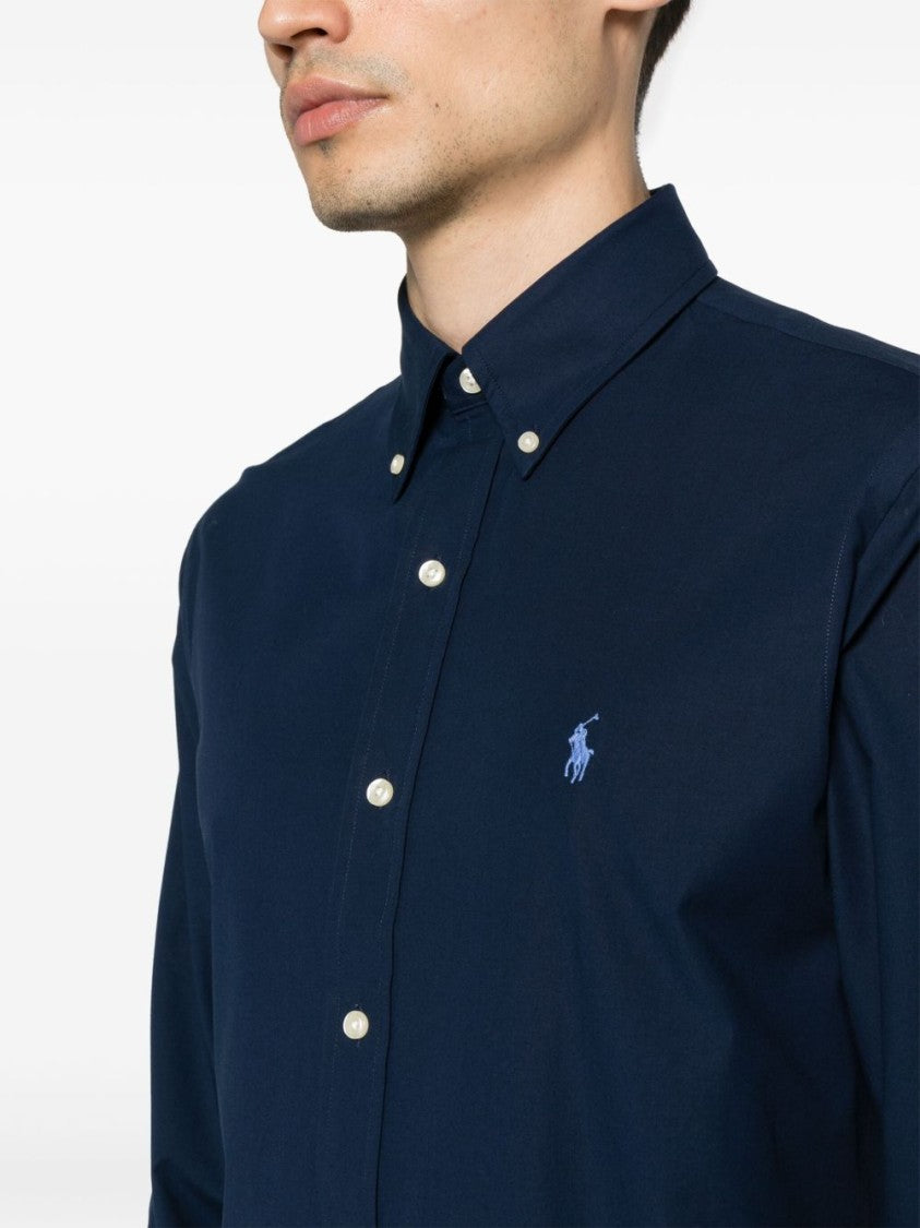 Tailored Blue Shirt With Classic Button-Down Collar