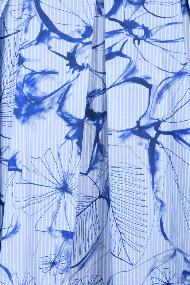 Cotton Skirt - Sky Blue/White