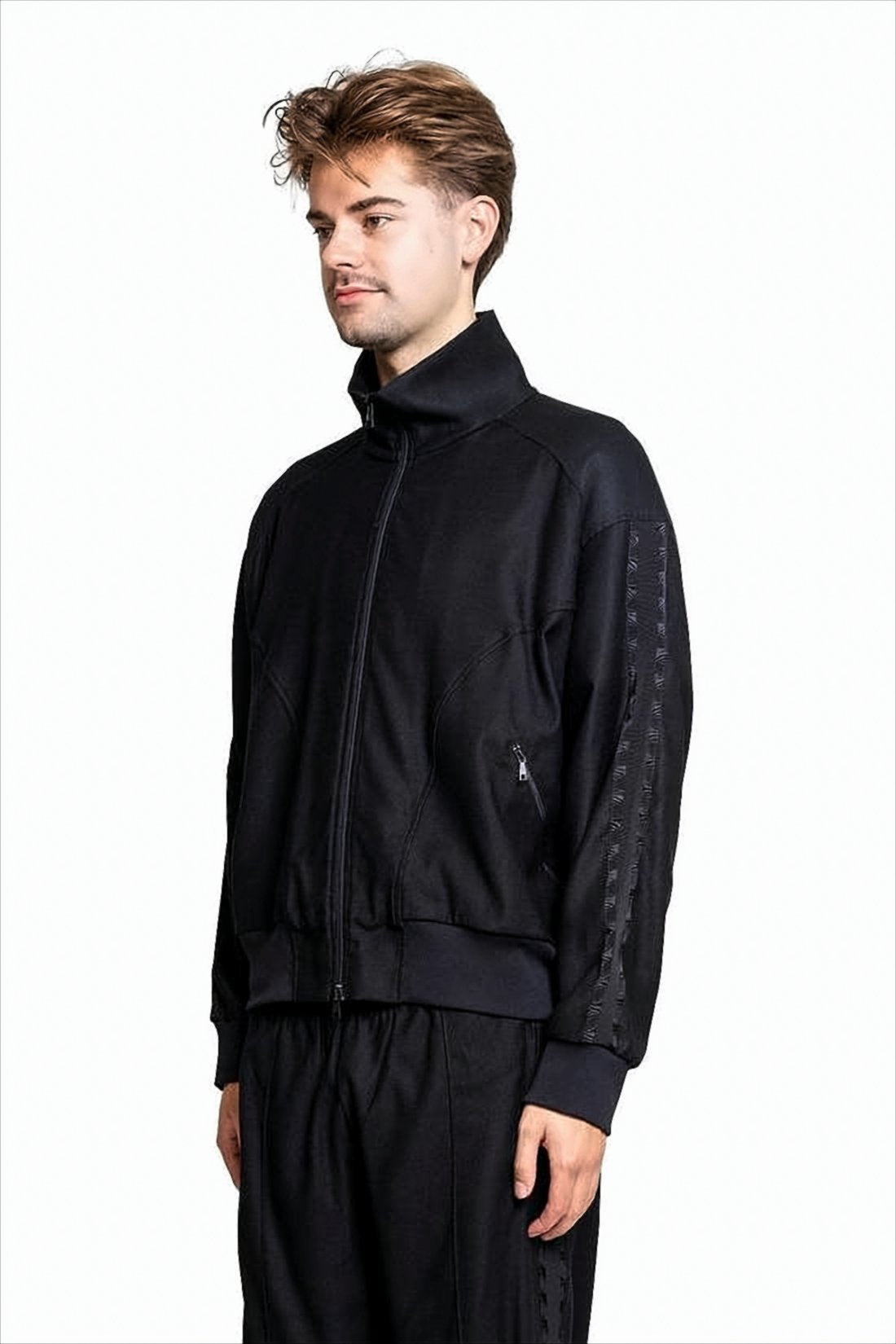 Black Bomber Jacket with High Collar