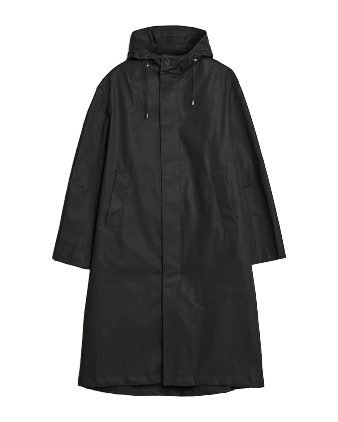 Hooded Black Cotton Cape with Button Closure