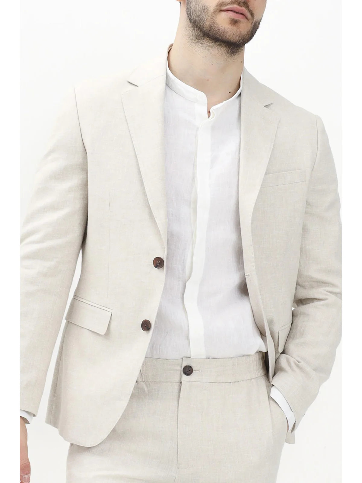 Beige Linen Cotton Rounded Jacket