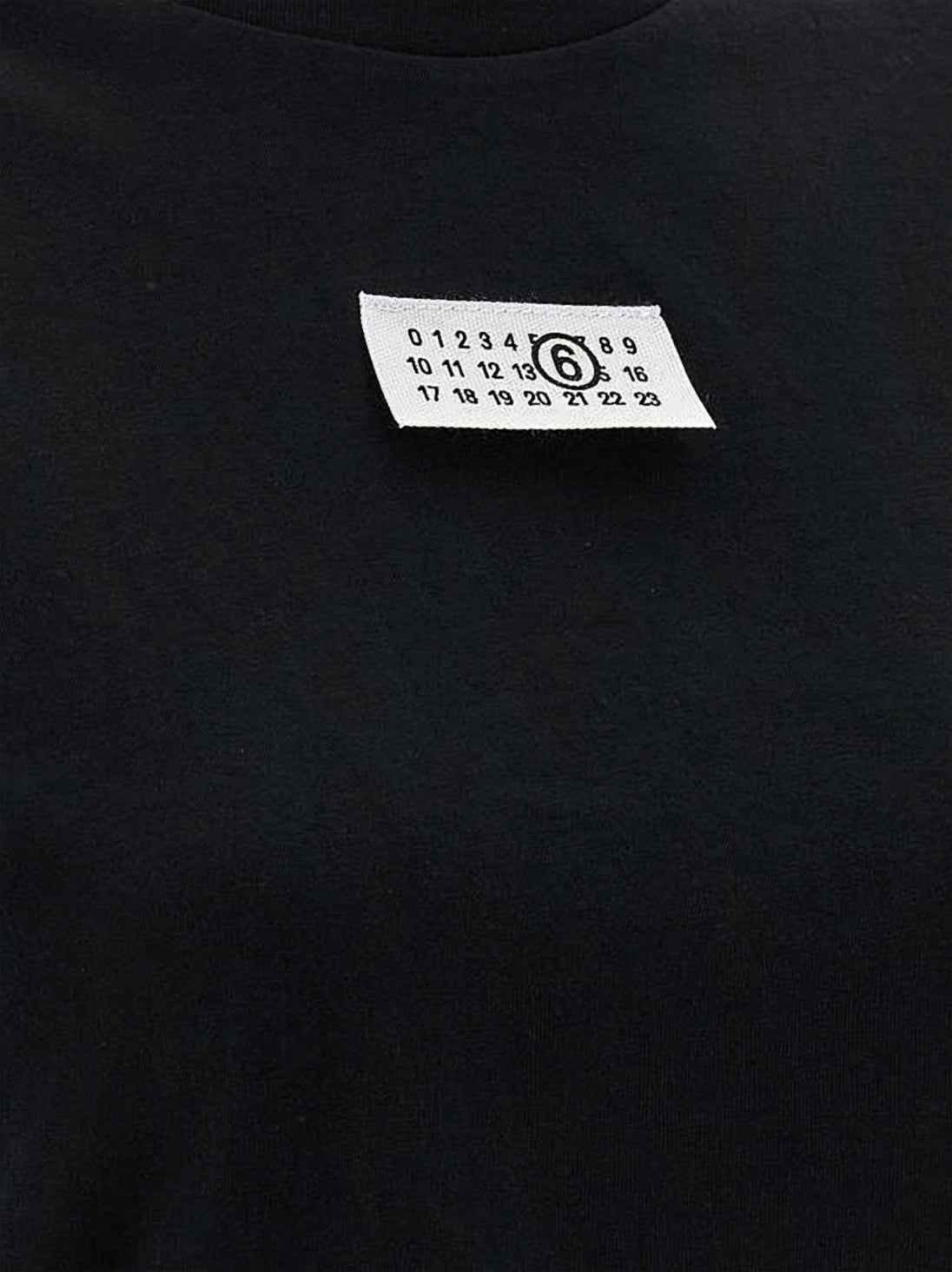 Cropped Black T-Shirt with Rectangular Label Detail