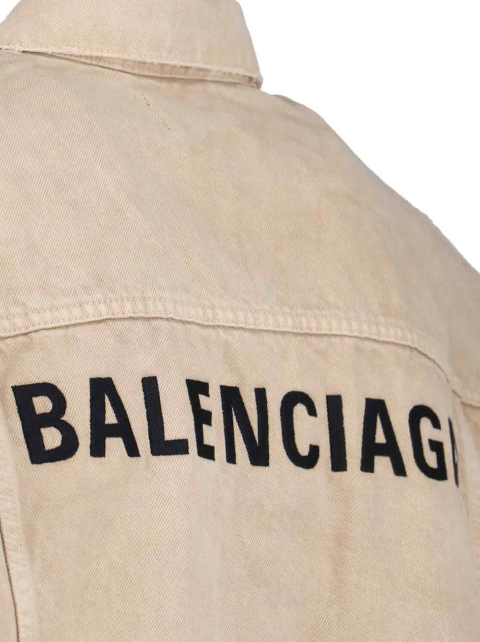 Beige Denim Jacket With Contrast Logo Embroidery