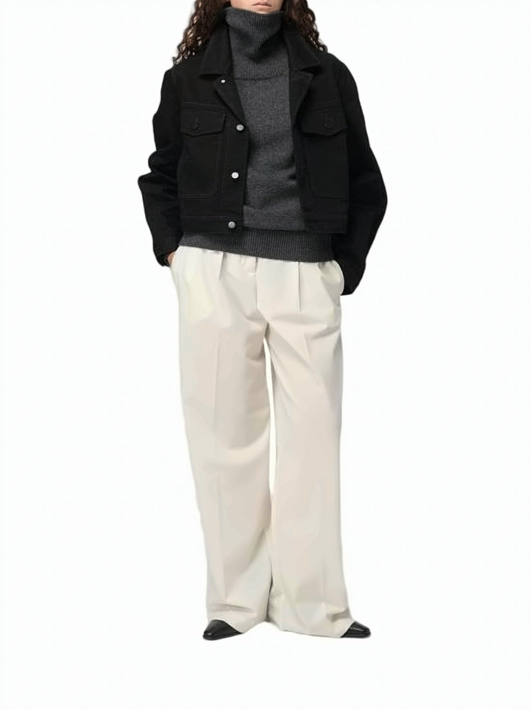 Cropped Black Cotton Shirt Jacket