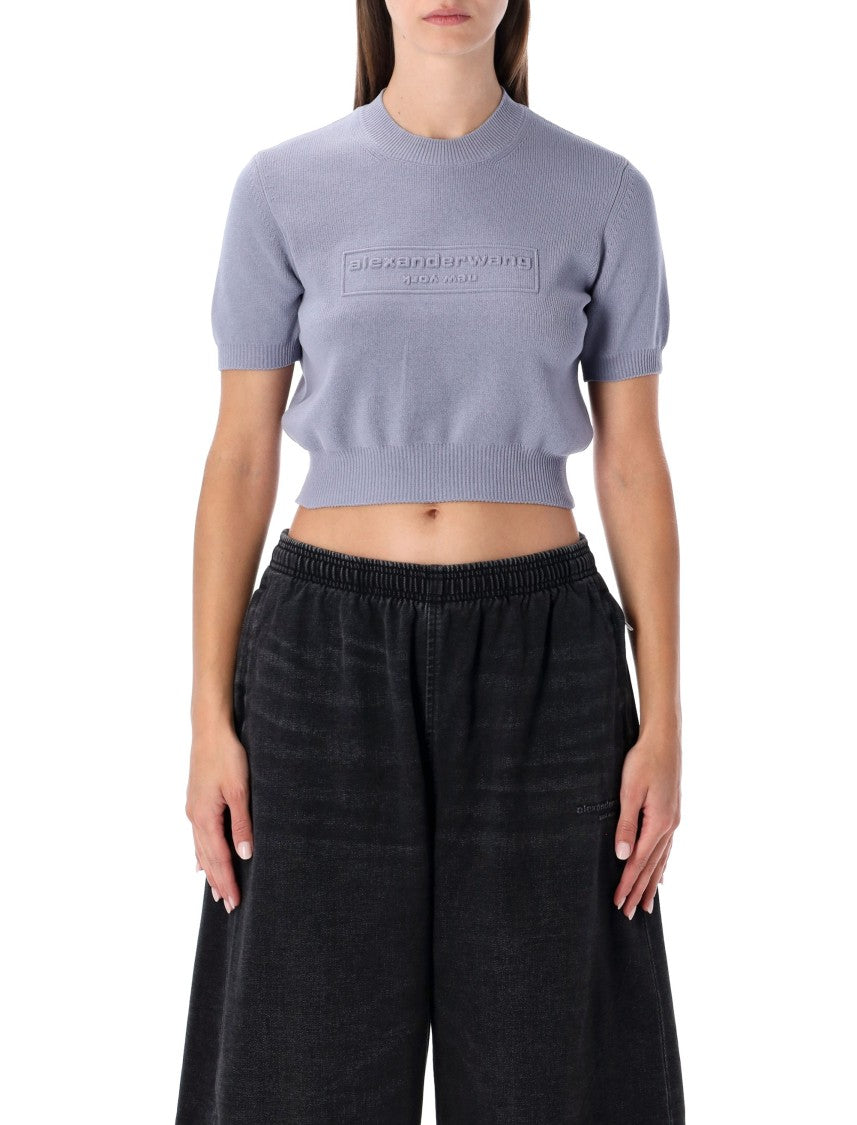Cropped Ribbed Chenille Sweater With Logo