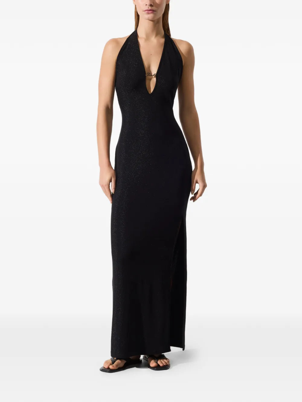 Maxi Dress with Deep V-Neckline and Open Back
