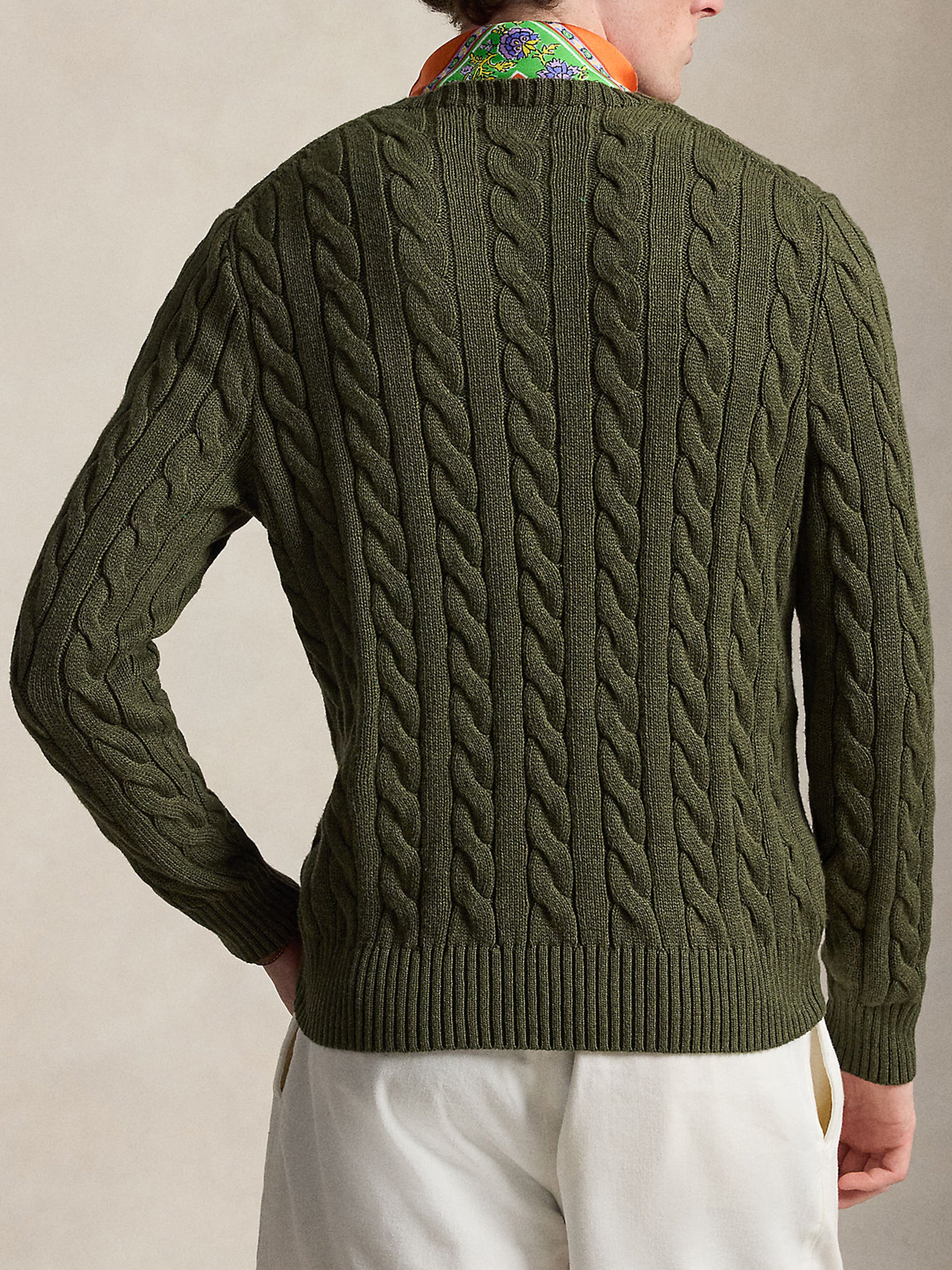 Green Pullover Cable Knit Cotton Sweater