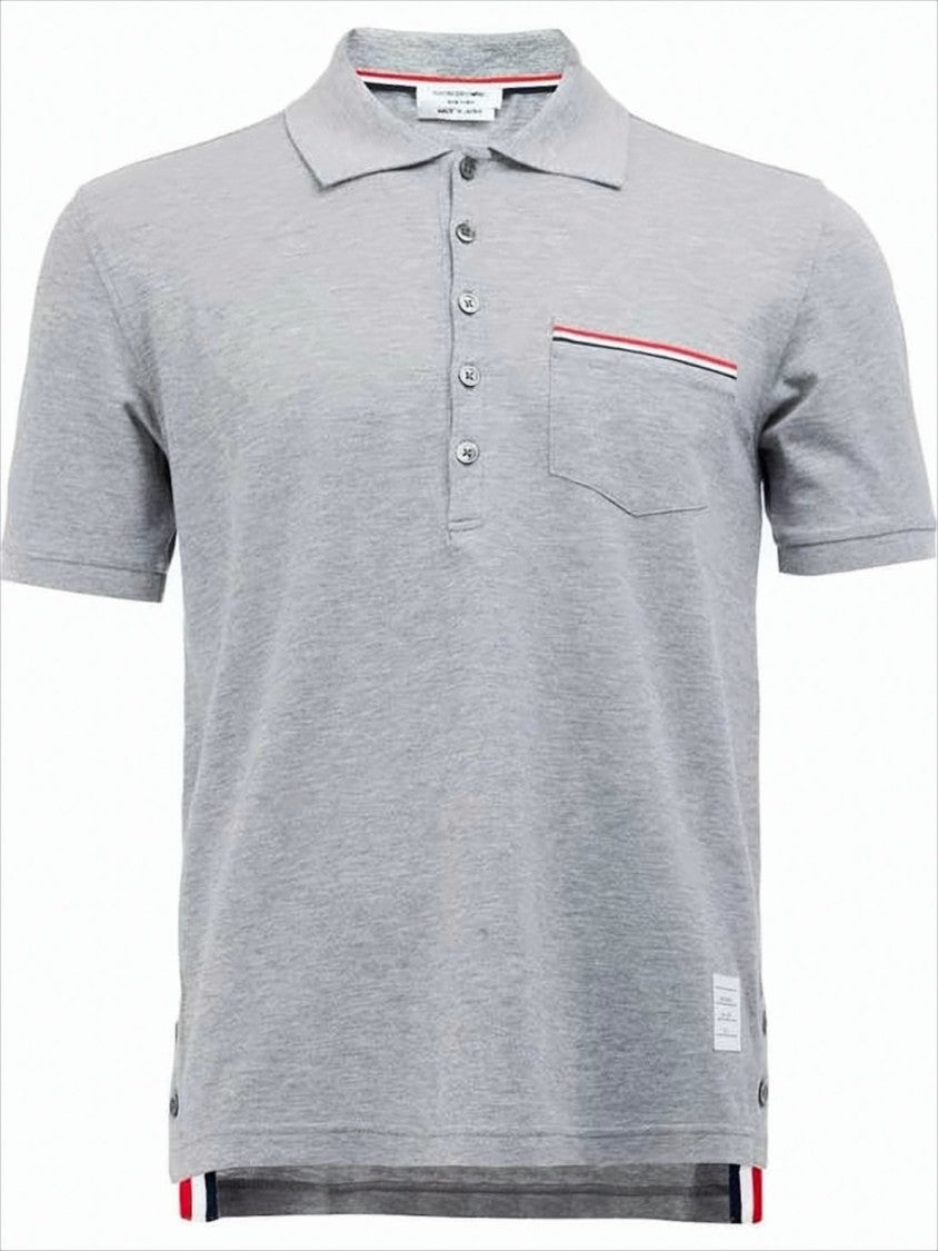 Classic Grey Polo Shirt with Tricolor Accents