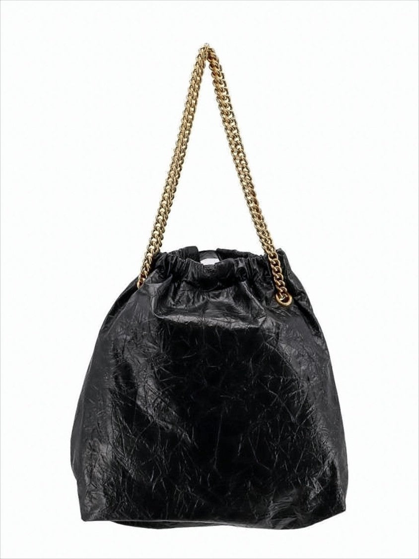 Slouchy Shoulder Bag With Crinkled Texture And Gold-Tone Chain Handles