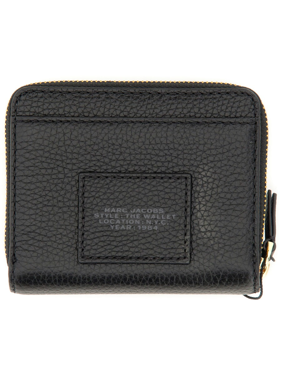 Black Textured Leather Zip Around Mini Wallet