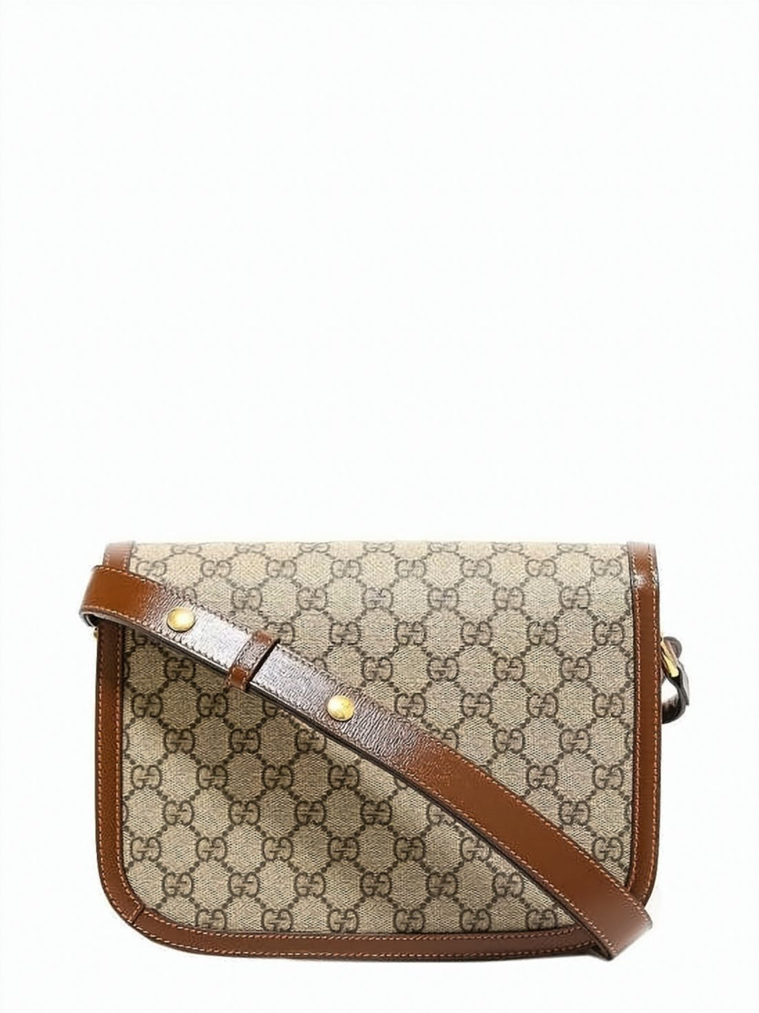 Structured Beige Canvas Horsebit Shoulder Bag with Leather Trimming