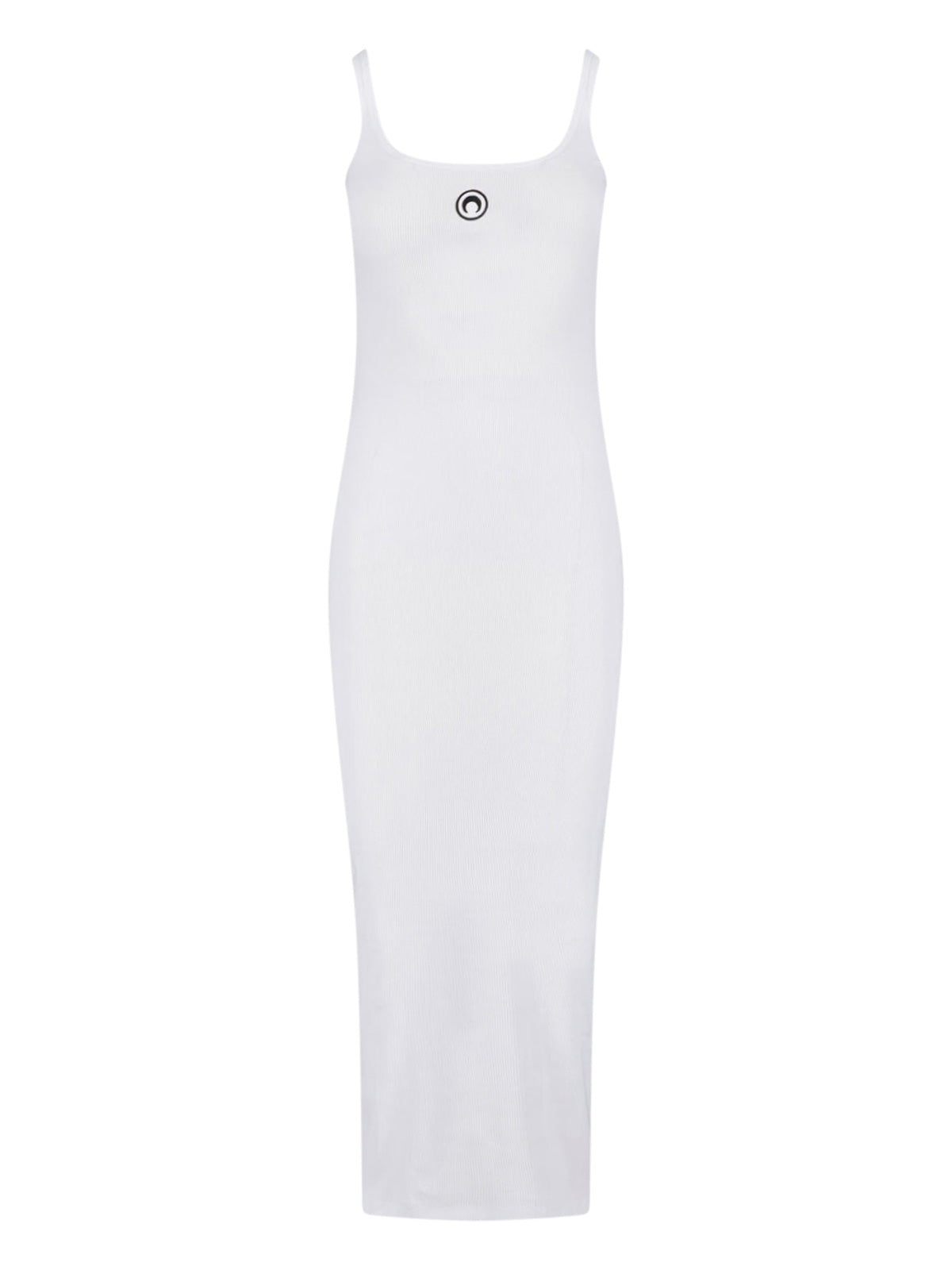 White Ribbed Cotton Midi Logo Dress