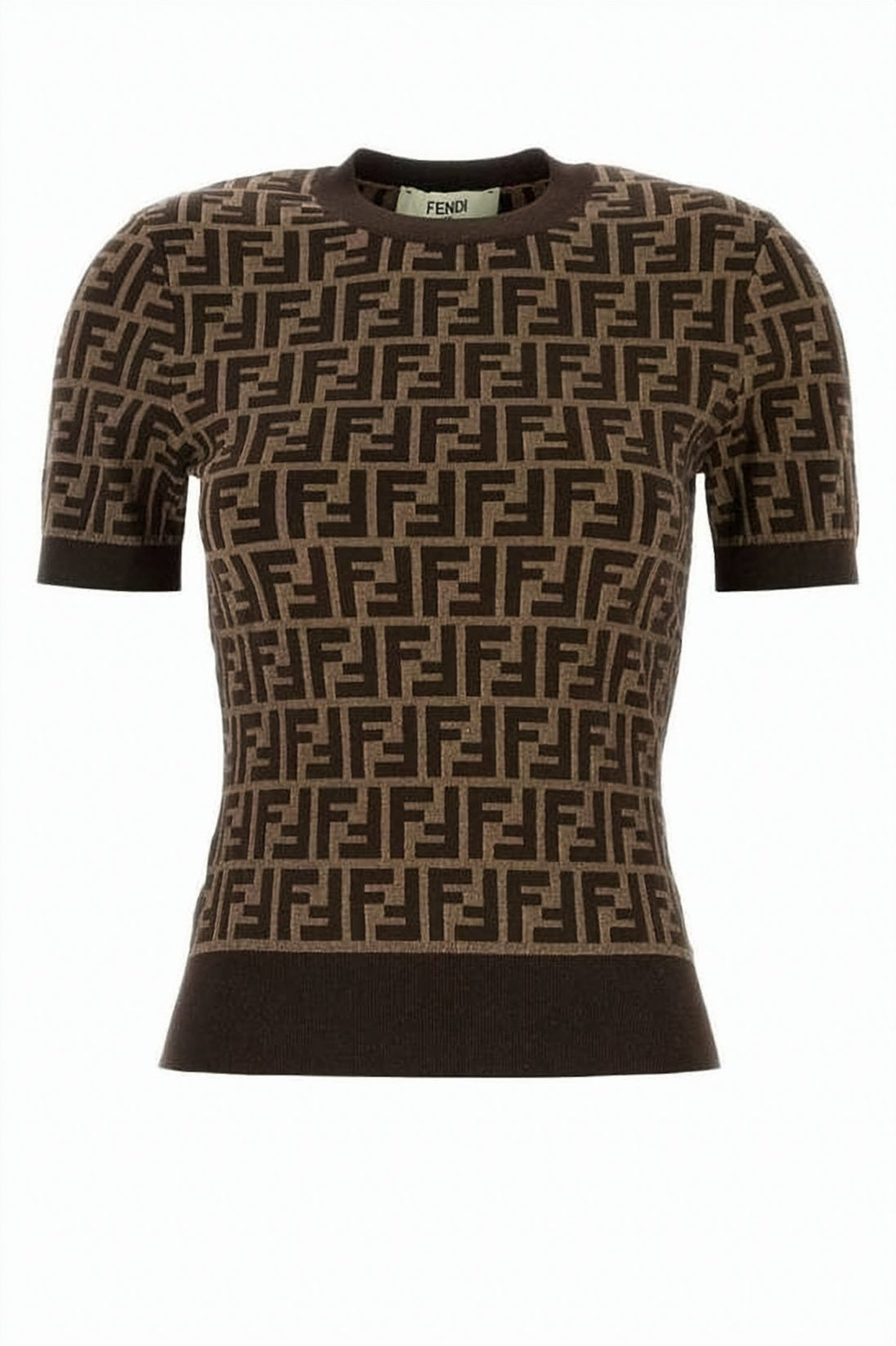 Fitted Short-Sleeved Top With Geometric Monogram Pattern
