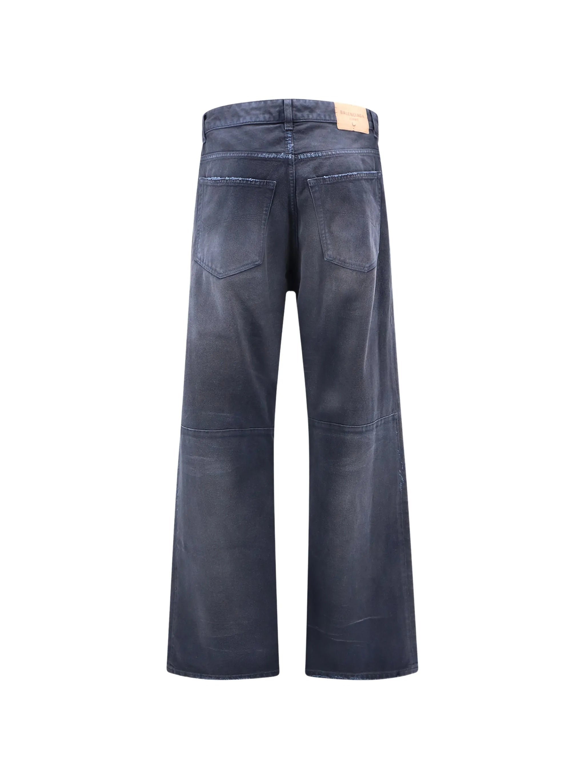 Blue Curved Knee Distressed Denim Pants