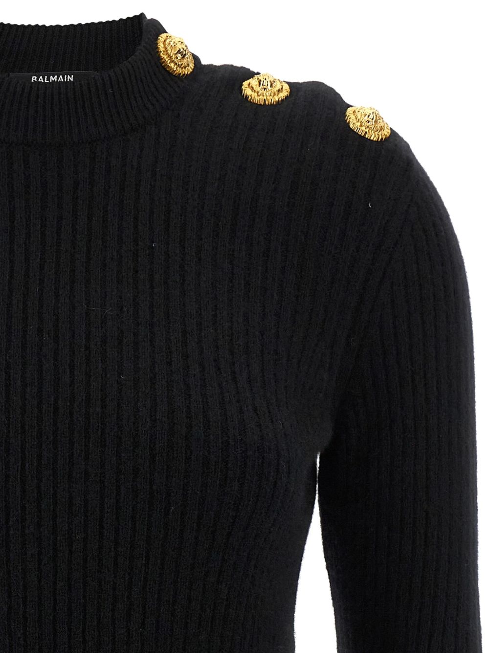 Ribbed-Knit Sweater with Lion-Head Button Detailing