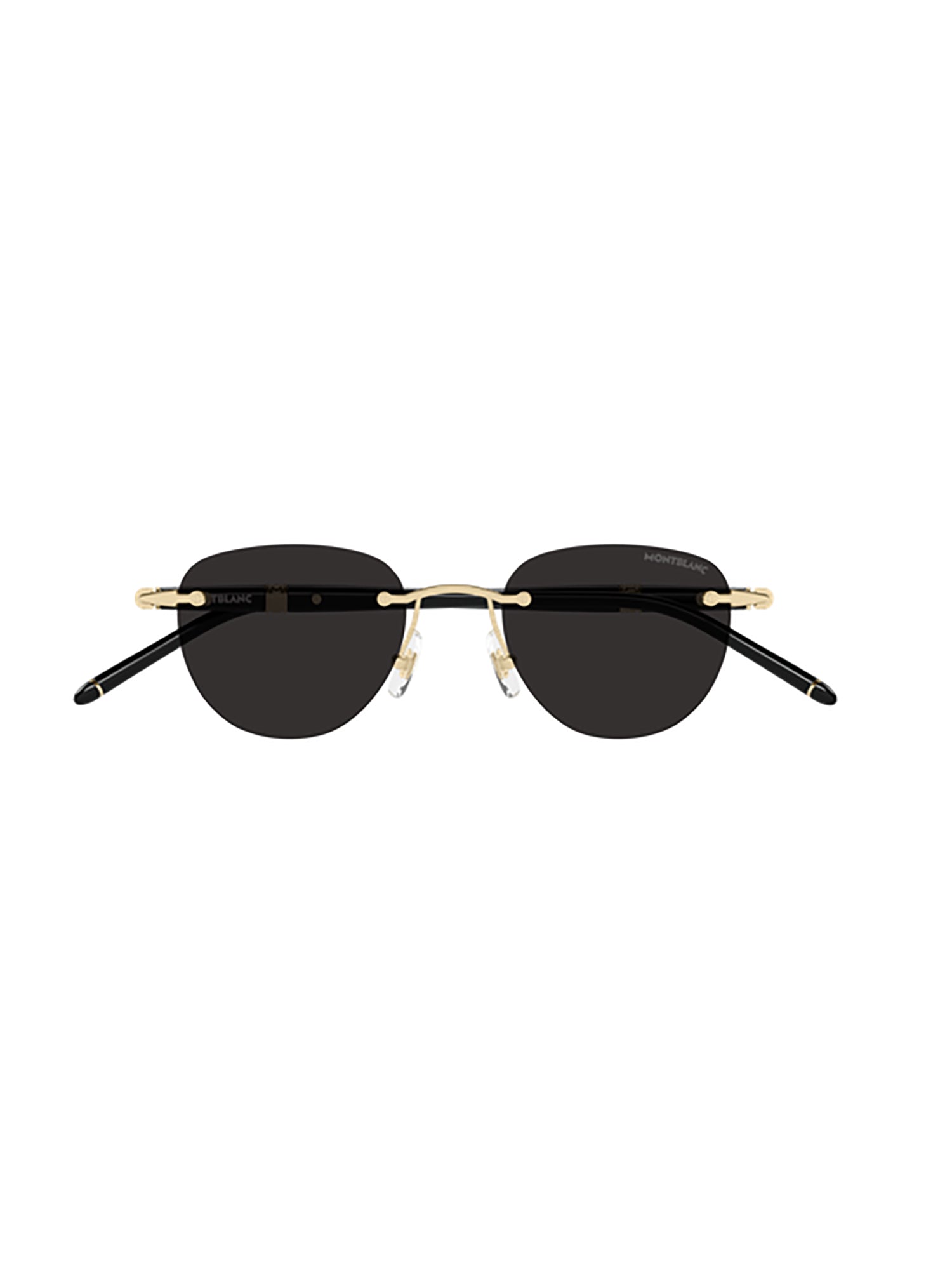 Rimless Black Metal Sunglasses With Gold Accents