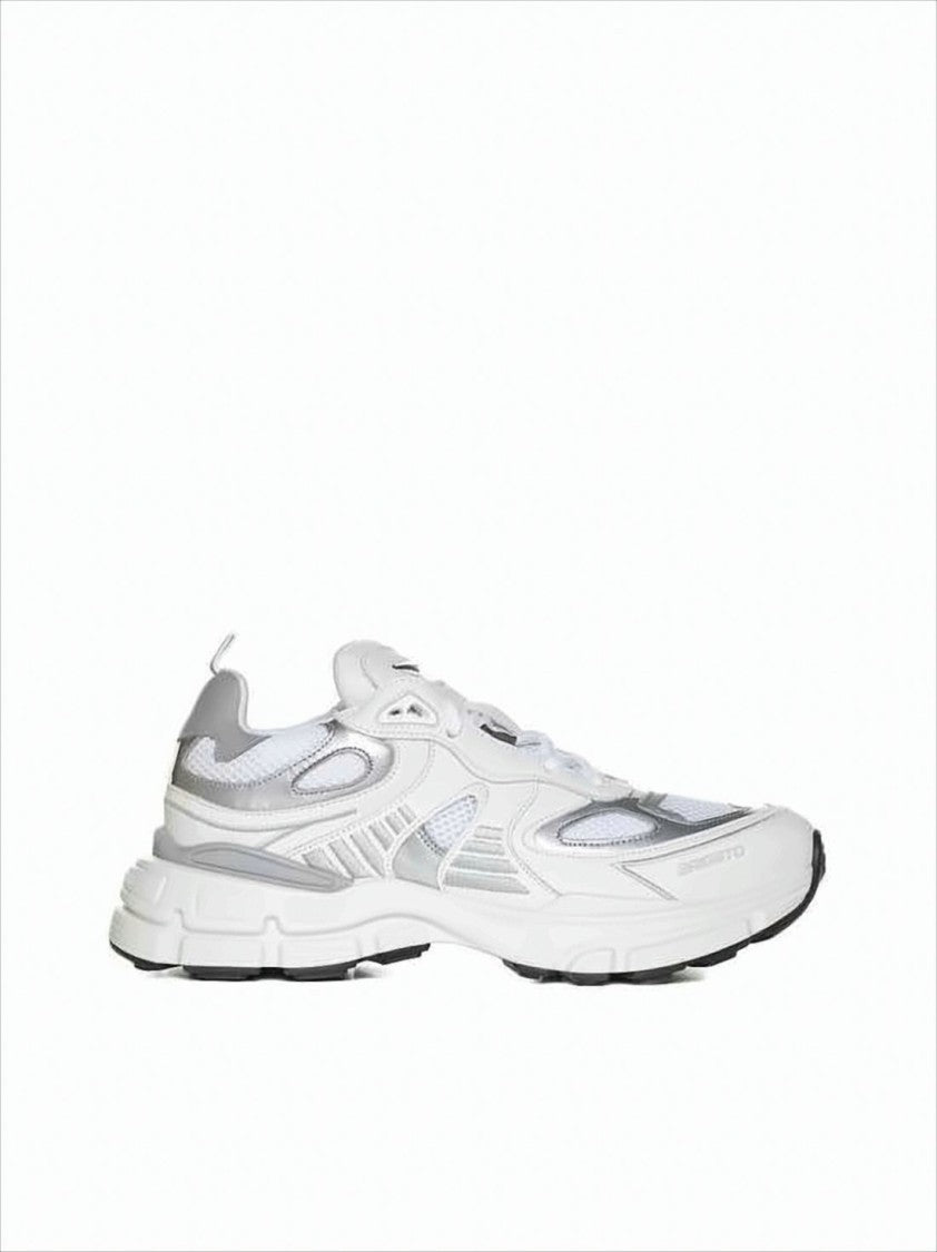 Layered Leather and Mesh White Sneakers