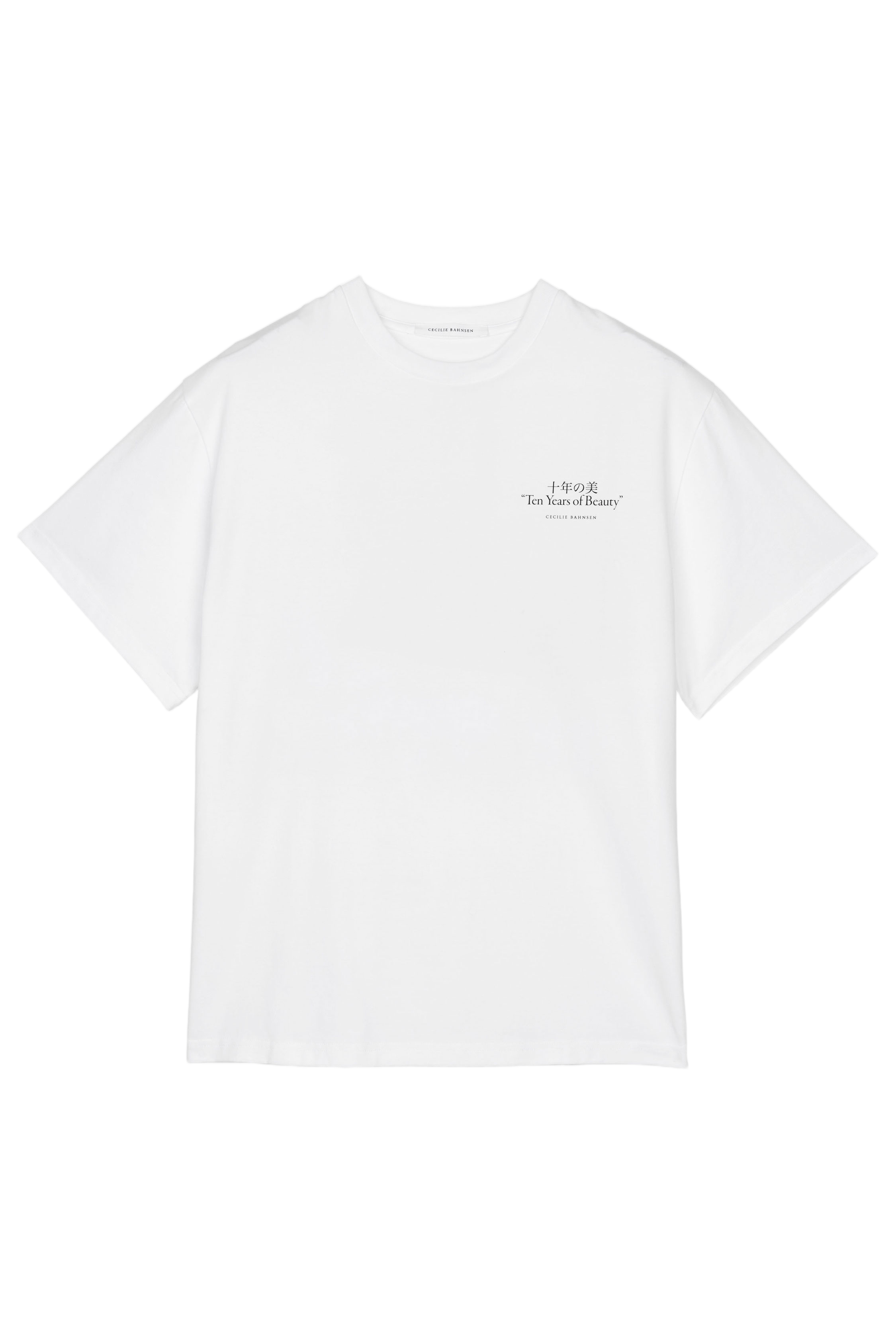 Graphic-Printed White Jersey T-Shirt with Ribbed Neckline