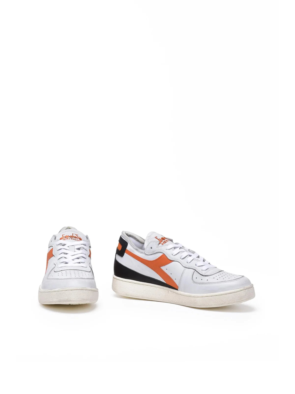 Grey Orange Leather Basket Row Sneakers