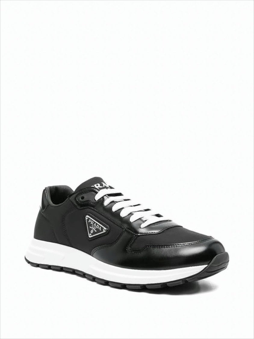 Low-Top Black Sneakers with Leather and Nylon Upper