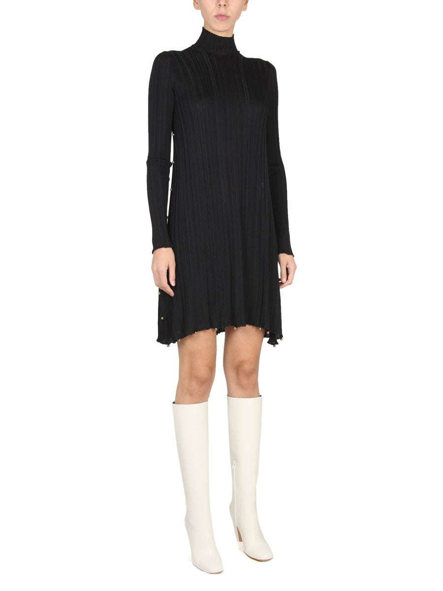 Hand-Embellished High Neck Plisse Dress