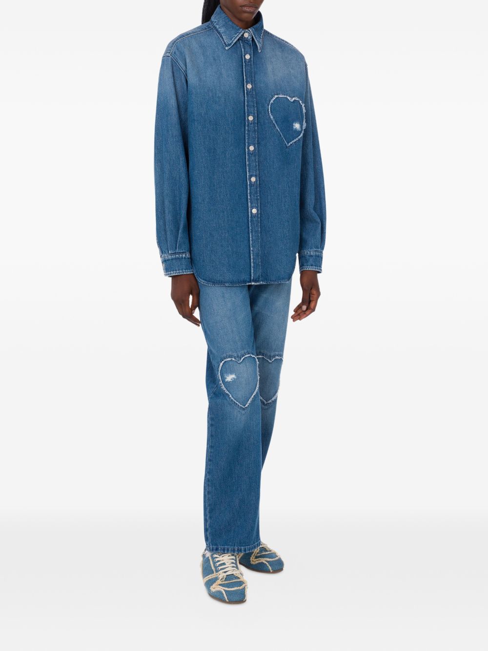 Frayed Heart Patch Denim Shirt