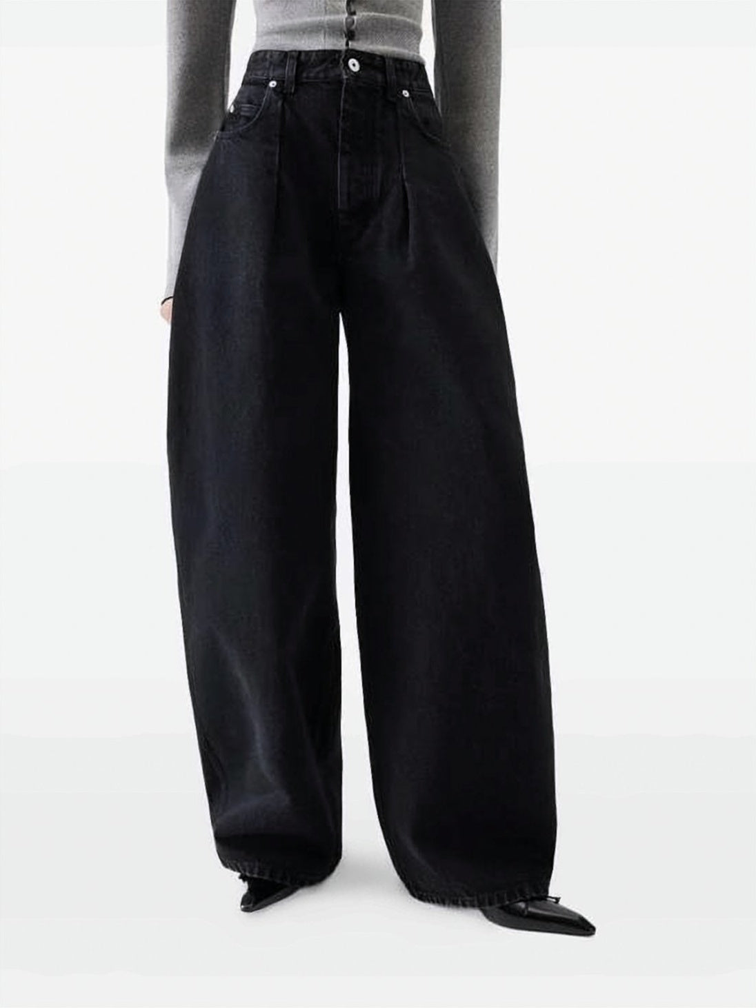 Wide-Leg Denim Pants with High Waist