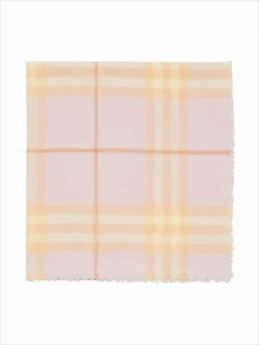 Large Plaid Wool Scarf in Pastel Peach