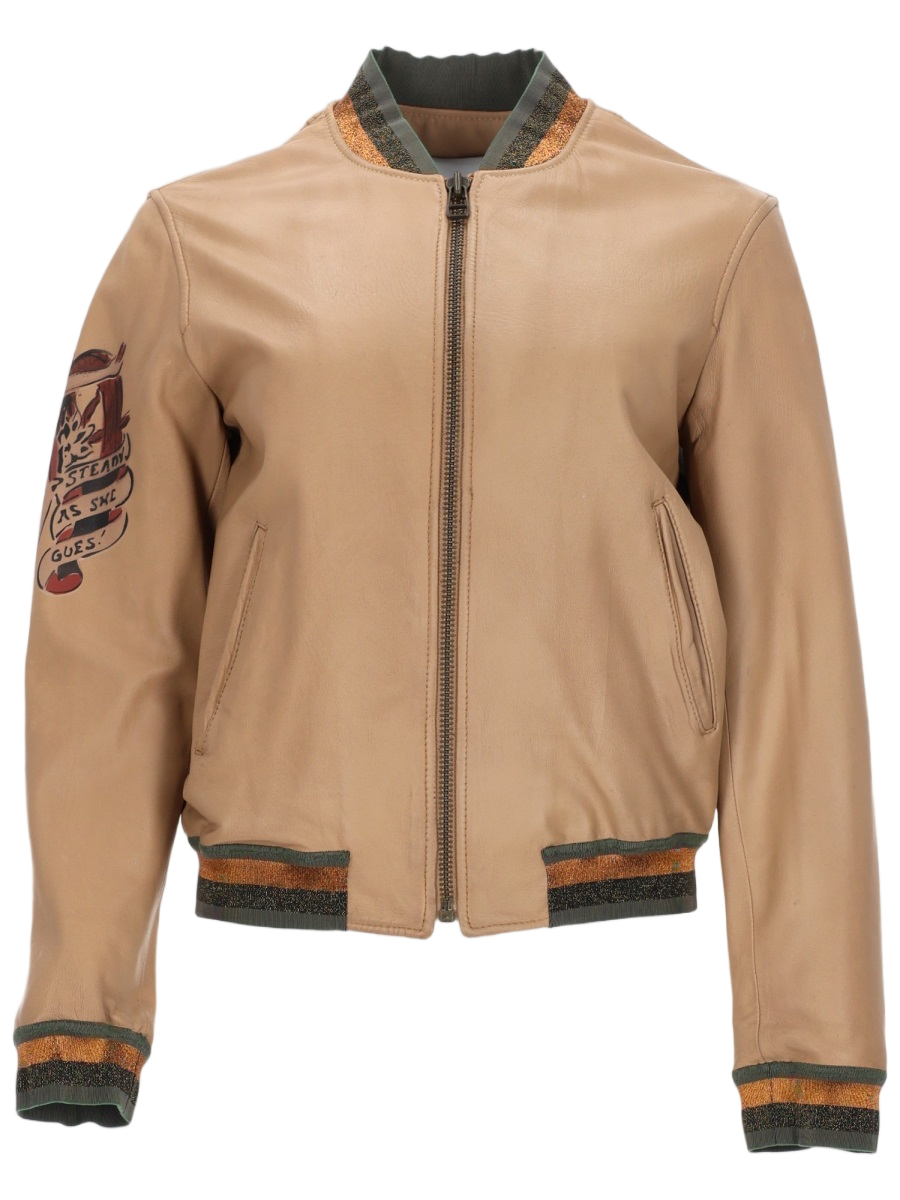 Cropped Leather Jacket with Colorful Graphic Patches
