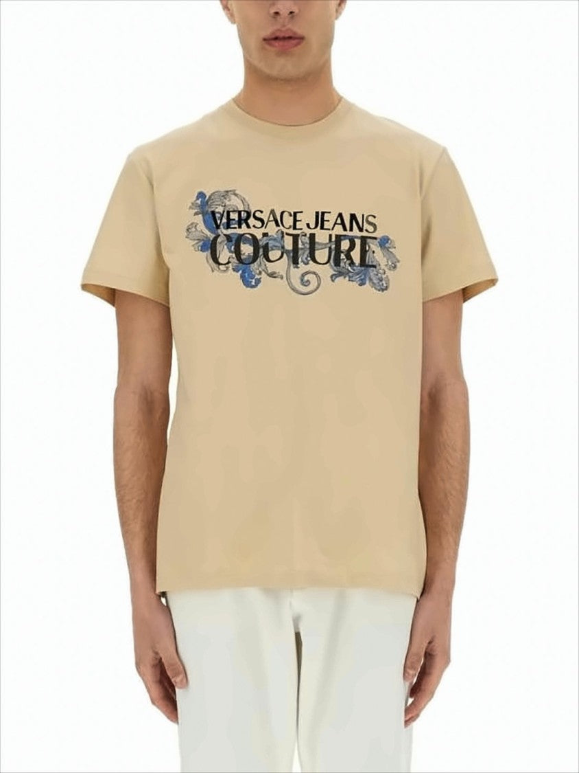 Short-Sleeved Crew Neck T-Shirt with Graphic Floral Print