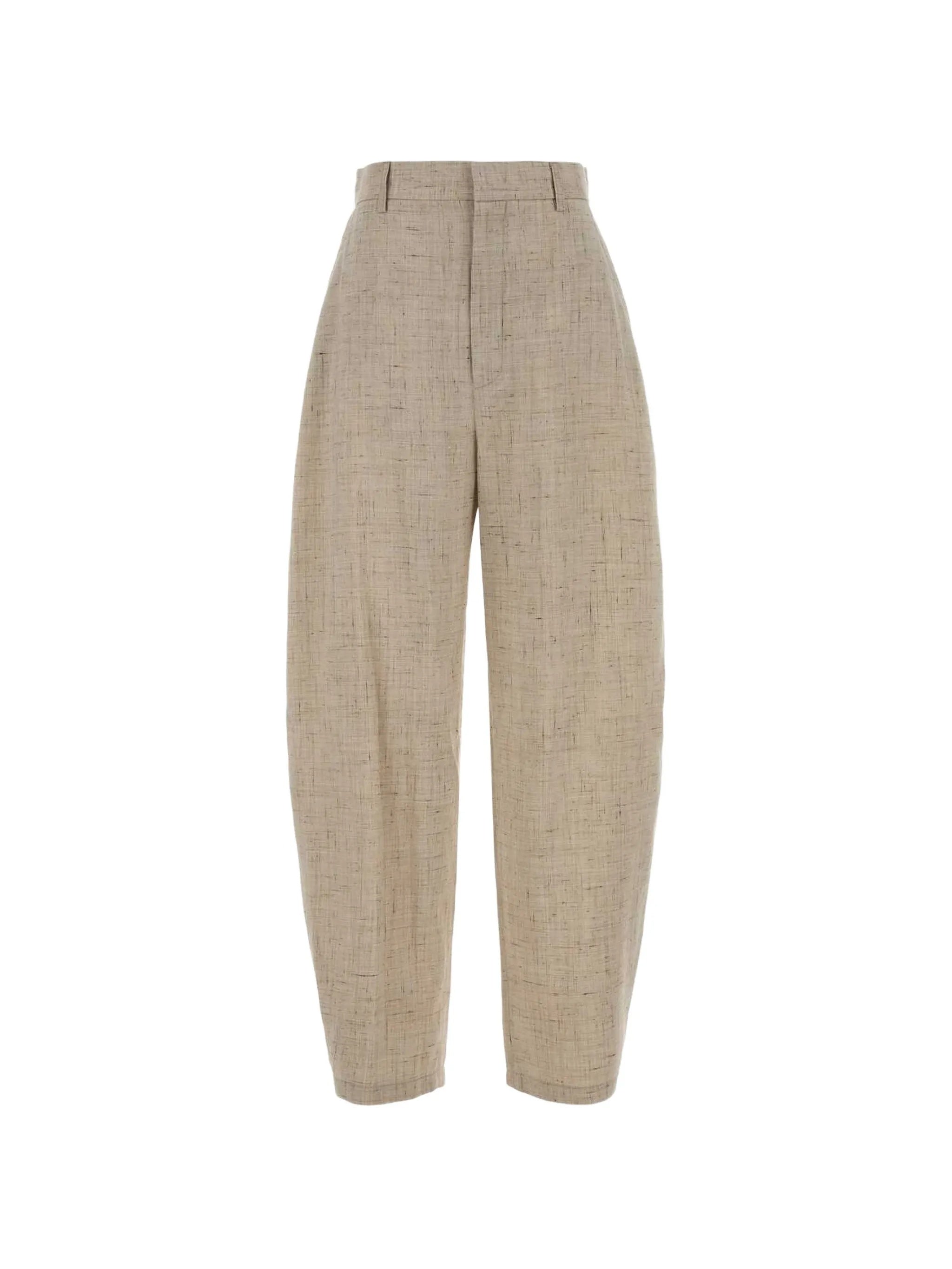Beige Loose Fitting Textured Viscose Cropped Pants