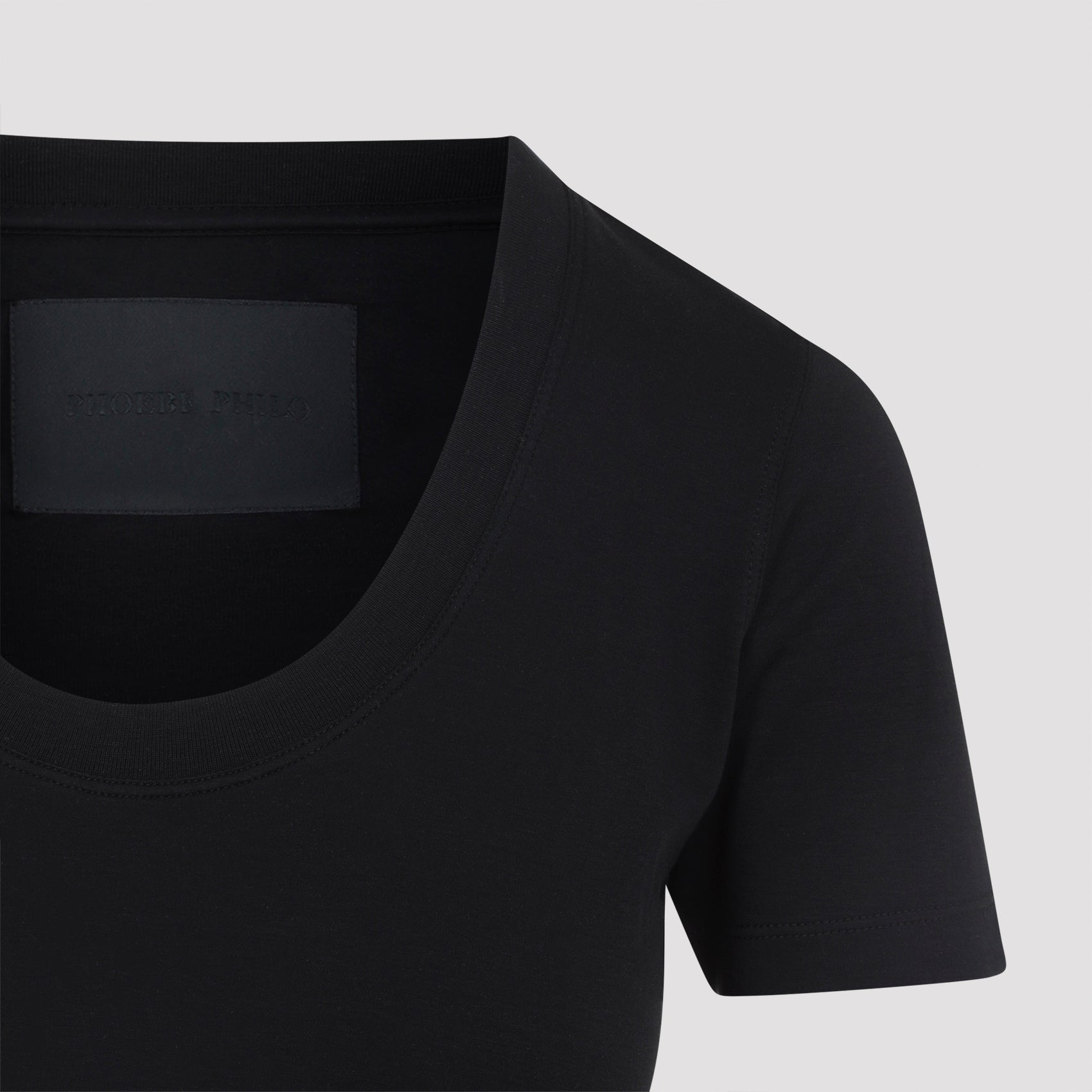 Fitted Black Cotton T-Shirt with Scoop Neckline