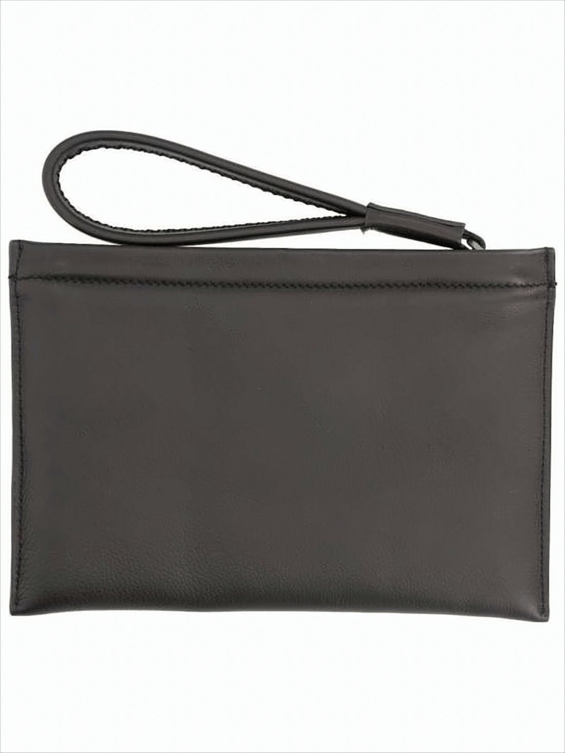 Rectangular Black Leather Clutch with Wrist Strap