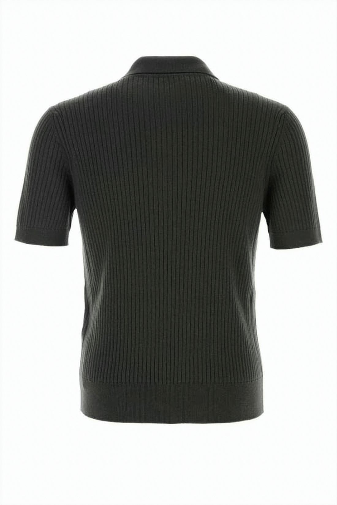 Ribbed Knit Polo Shirt with Classic Collar