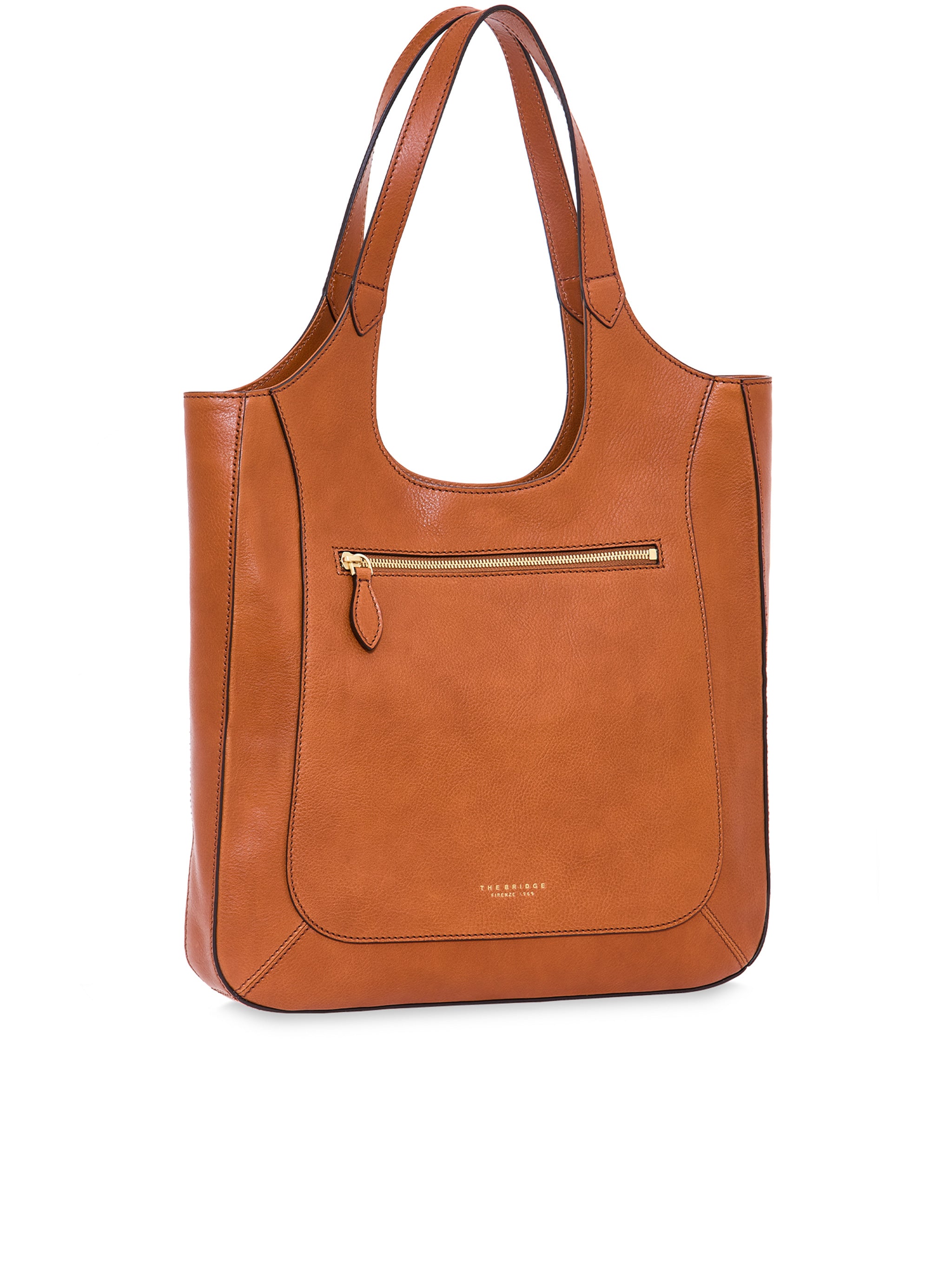 Spacious Leather Tote Bag with Gold-tone Zipper