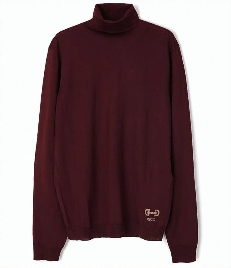 Fitted Turtleneck Sweater in Rich Burgundy Wool
