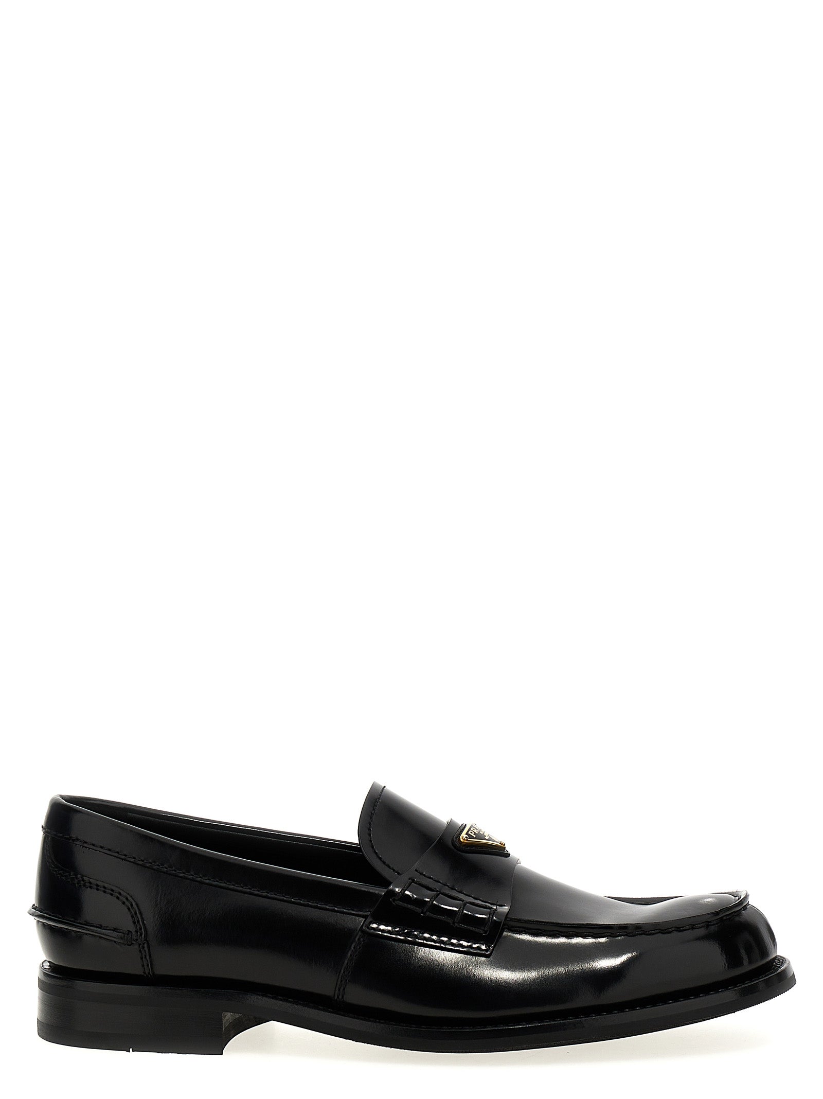 Brushed Leather Loafers with Triangular Enameled Logo